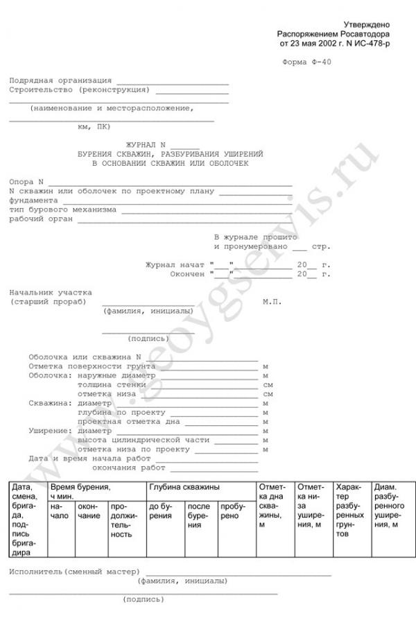 Журнал бурения скважин под сваи образец заполнения